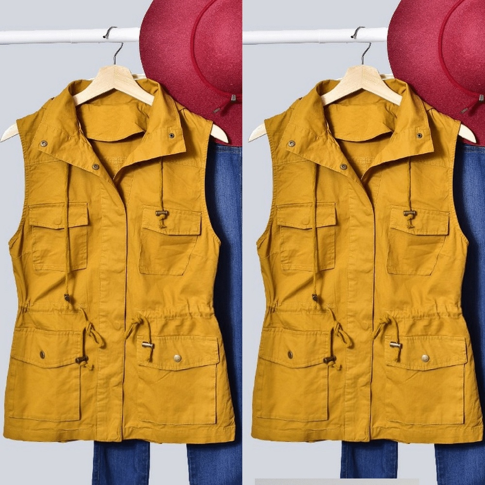 ❤ Mustard Yellow Vest with hoodie perfect for fall